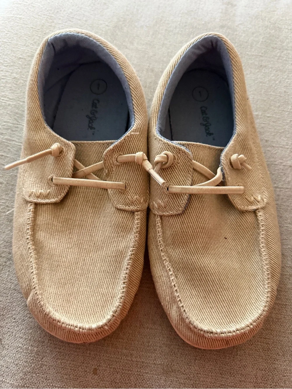 Cat & Jack Beige Canvas Slip-On Kids Sneakers with Blue Lining